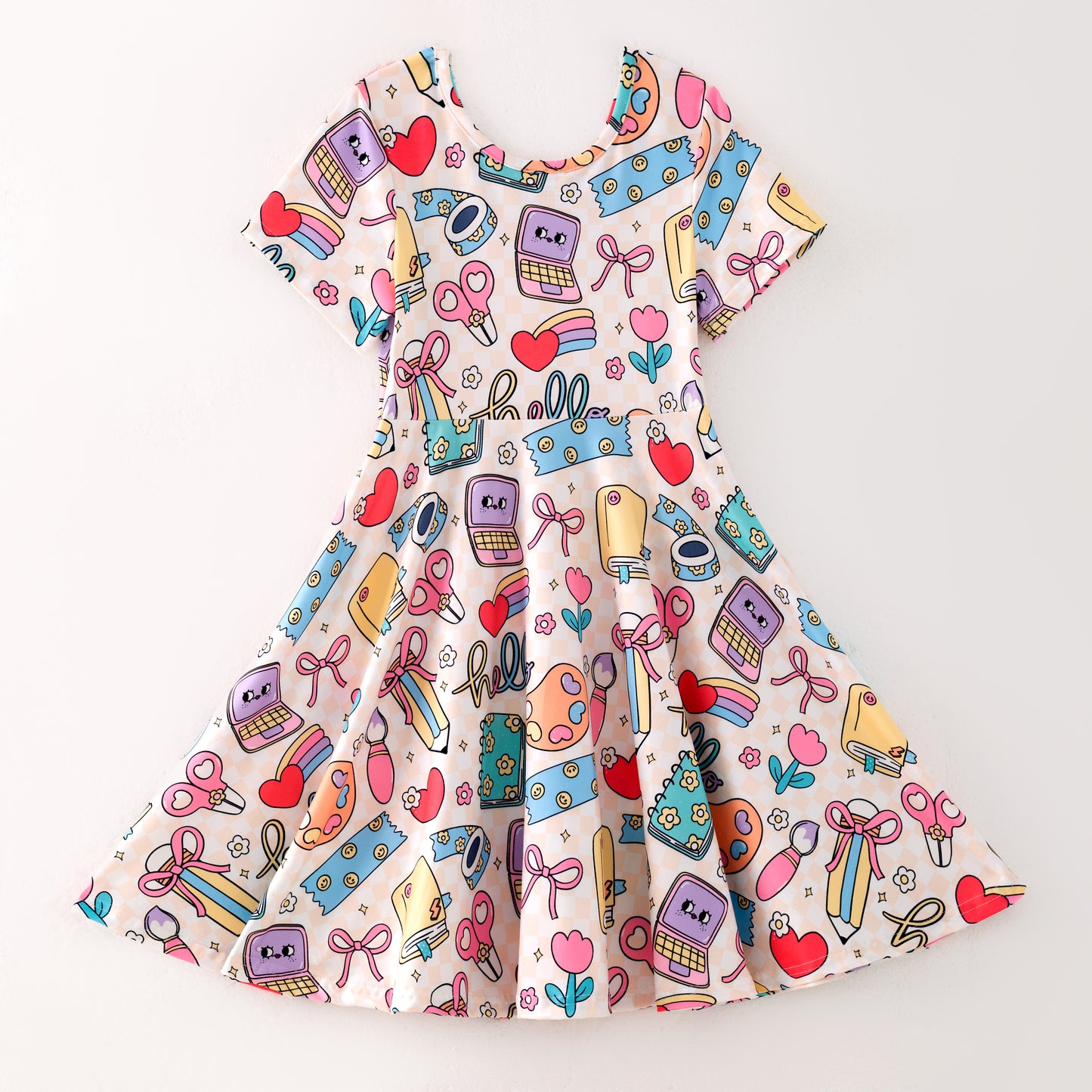 Girls Summer Back To School Print Cute Soft Twirl Dress