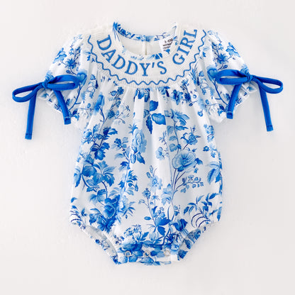 Baby Summer "DADDY'S GIRL" Blue Floral Smocked Romper