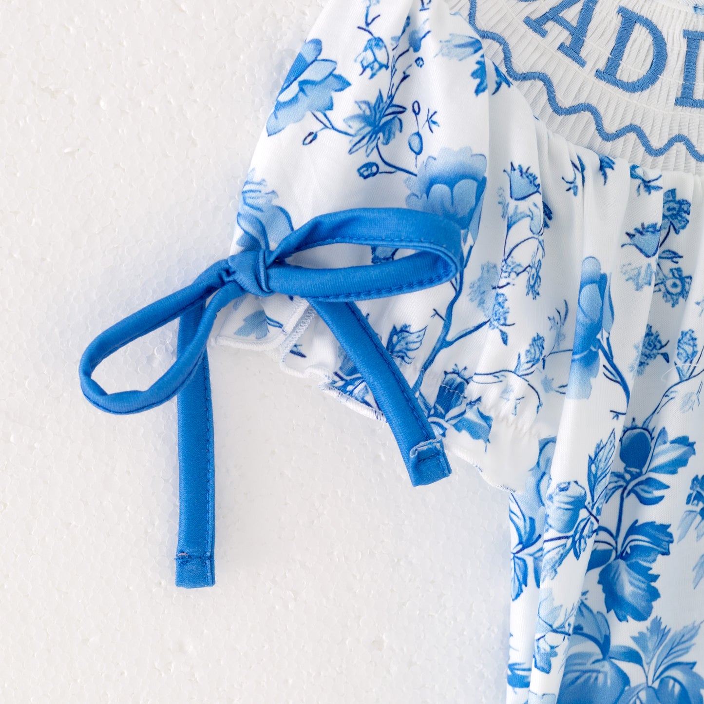 Baby Summer "DADDY'S GIRL" Blue Floral Smocked Romper