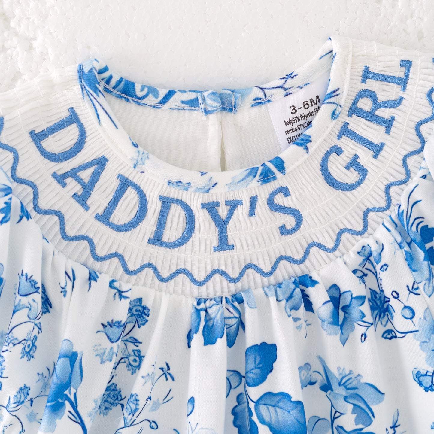 Baby Summer "DADDY'S GIRL" Blue Floral Smocked Romper
