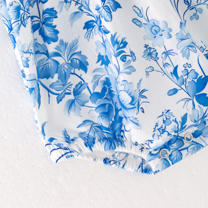 Baby Summer "DADDY'S GIRL" Blue Floral Smocked Romper