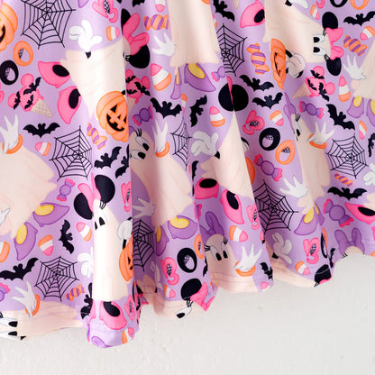 Girls Halloween Pumpkin Ghost Short Sleeves Twirl Dress