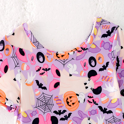 Girls Halloween Pumpkin Ghost Short Sleeves Twirl Dress