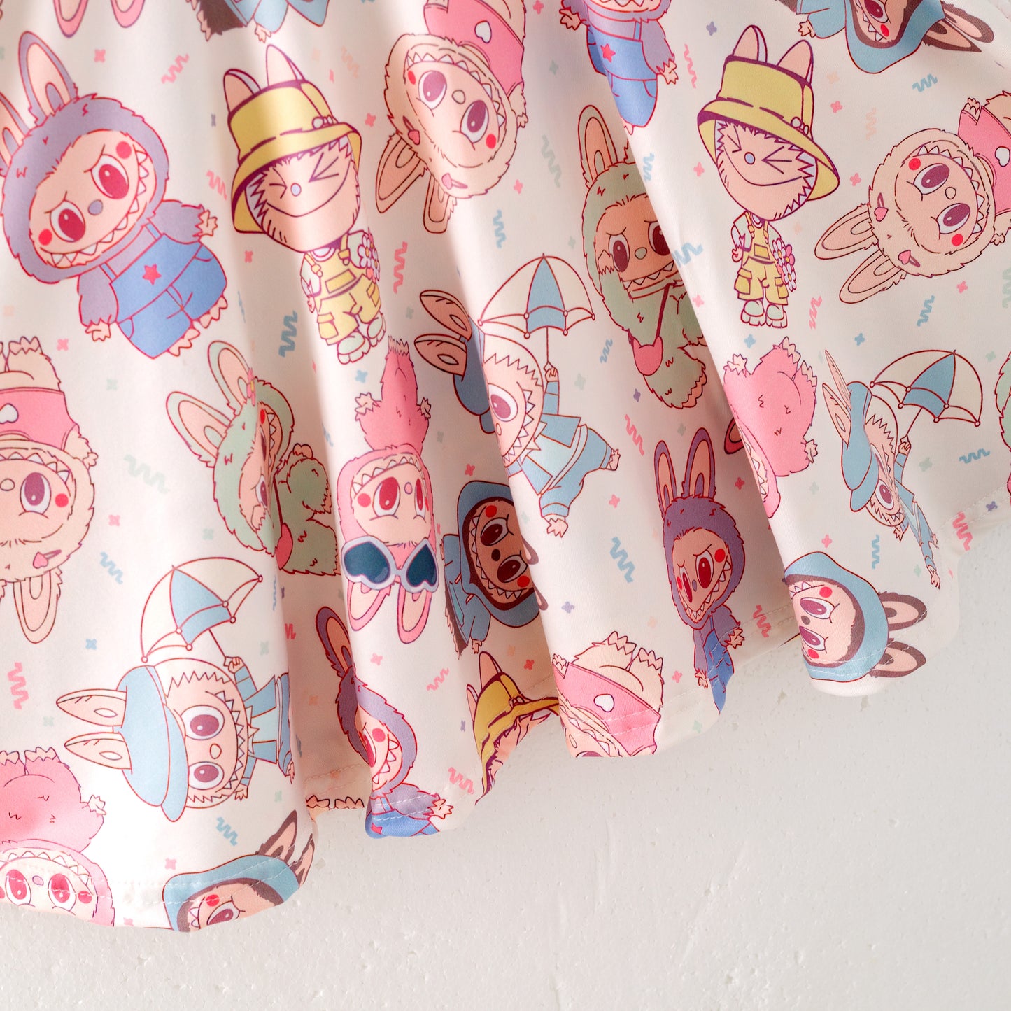 Girls Summer Cute LABUBU Cartoon Print Twirl Dress