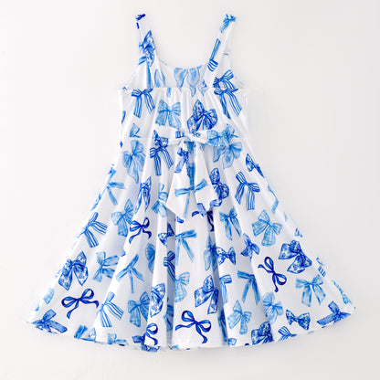 Girls Summer Blue Bow Slip Soft Fashion Dress