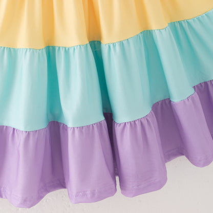 Girls Summer Pink Yellow Blue Purple Rainbow Slip Soft Fashion Dress
