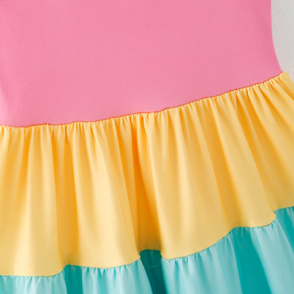 Girls Summer Pink Yellow Blue Purple Rainbow Slip Soft Fashion Dress