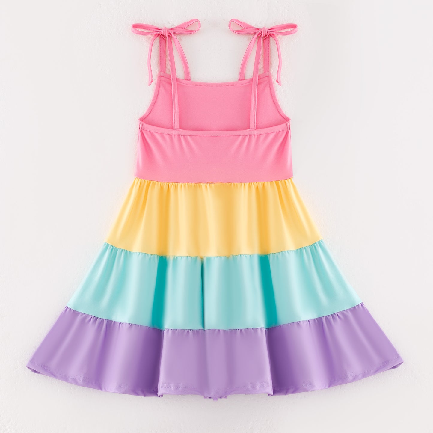 Girls Summer Pink Yellow Blue Purple Rainbow Slip Soft Fashion Dress