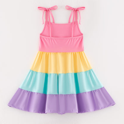Girls Summer Pink Yellow Blue Purple Rainbow Slip Soft Fashion Dress