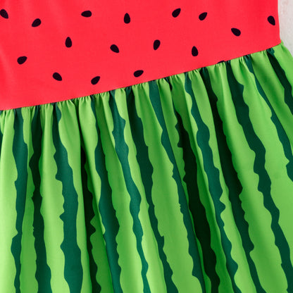 Girls Summer Green Red Watermelon Slip Soft Fashion Dress