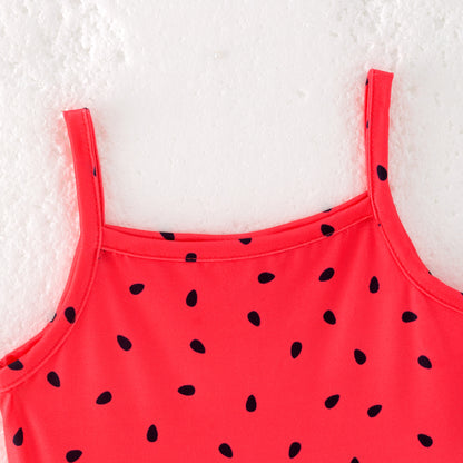Girls Summer Green Red Watermelon Slip Soft Fashion Dress