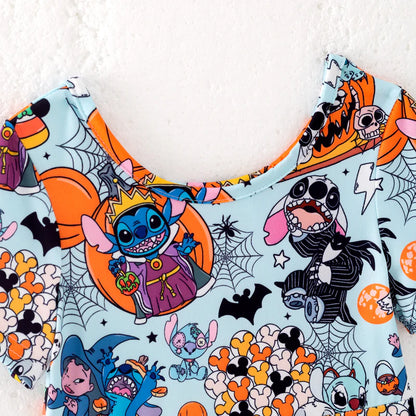 Girls Halloween Pumpkin Ghost Bat Cartoon Twirl Dress