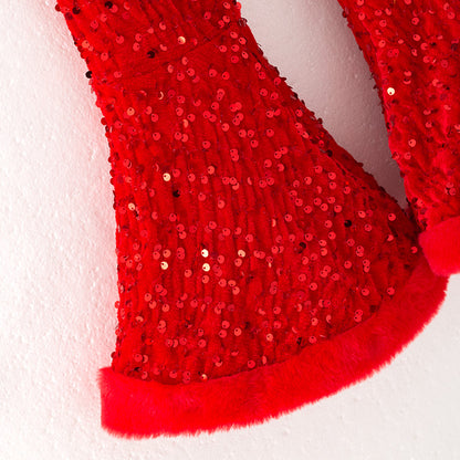 Girls Christmas Winter Red Sequins Bell Pant