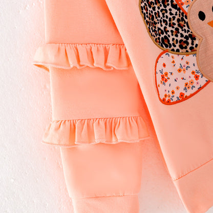 Girls Thanksgiving Turkey Applique Long Sleeves Leopard Pant Set