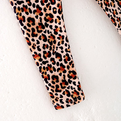 Girls Thanksgiving Turkey Applique Long Sleeves Leopard Pant Set