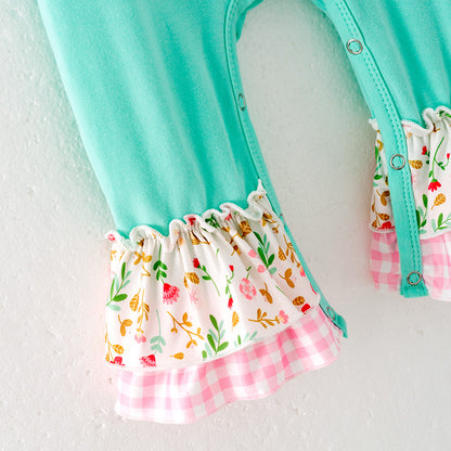 Baby Girls Turkey Applique Mint Cotton Ruffled Romper