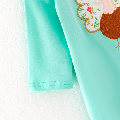 Baby Girls Turkey Applique Mint Cotton Ruffled Romper