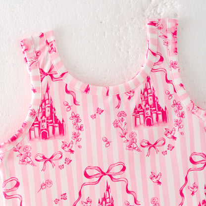 Girls Hot Seller Pink Summer Bow Athletic Soft Milk Silk Skirt Set