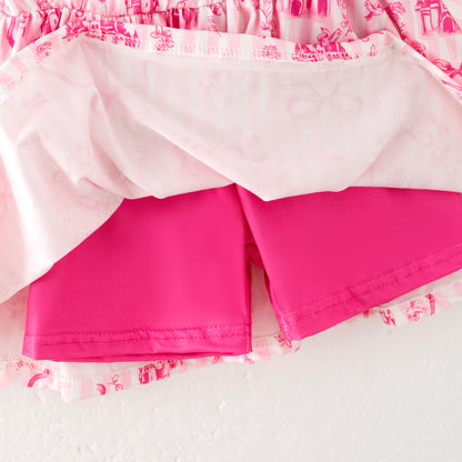 Girls Hot Seller Pink Summer Bow Athletic Soft Milk Silk Skirt Set