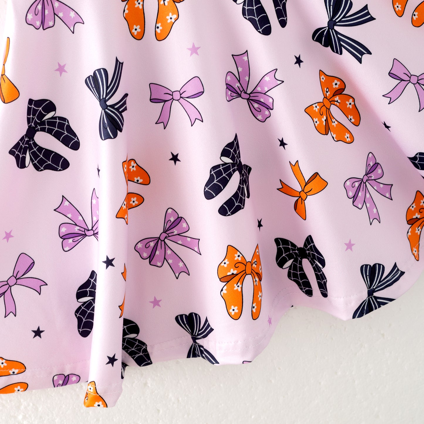Girls Halloween Orange Black Purple Bow Print Twirl Dress