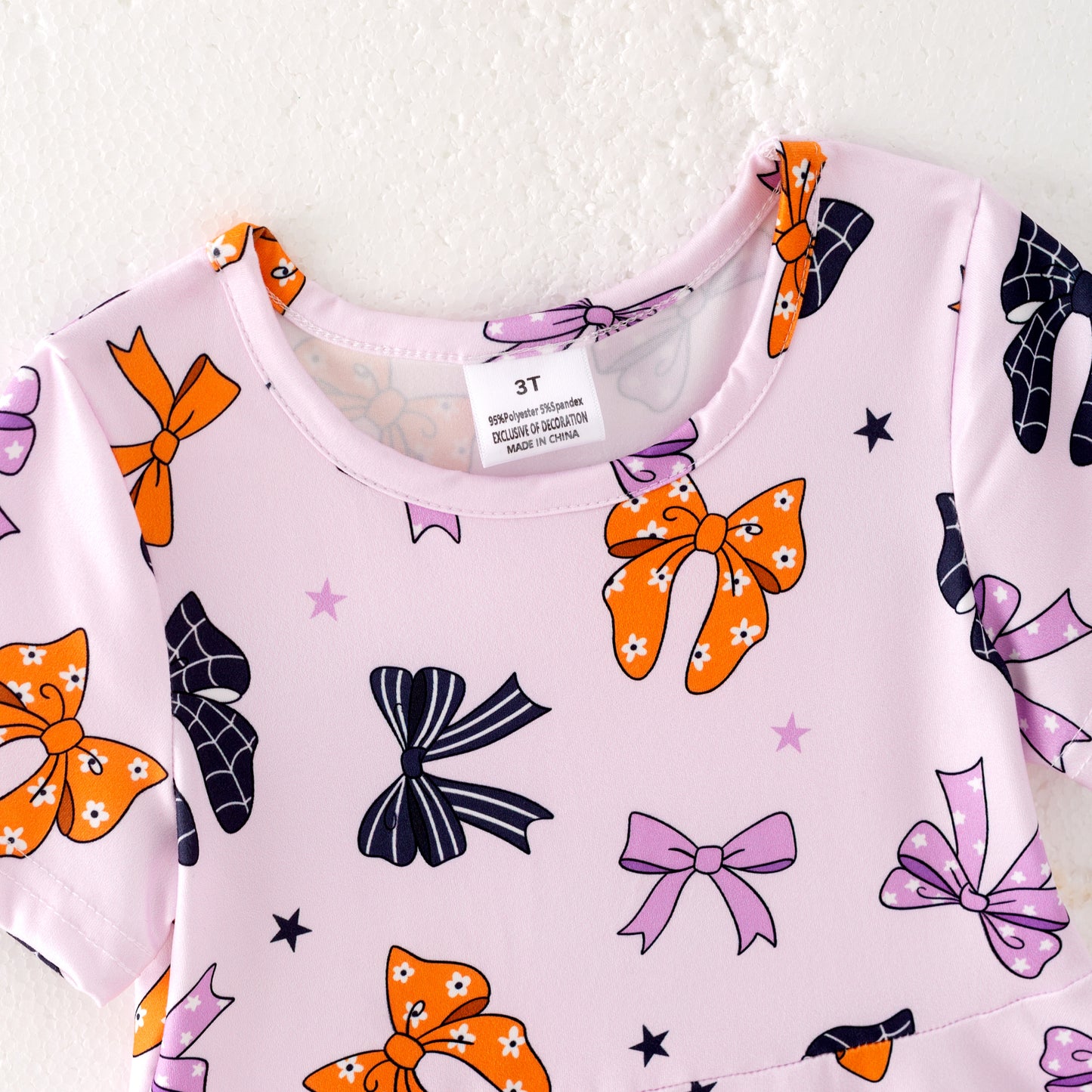 Girls Halloween Orange Black Purple Bow Print Twirl Dress