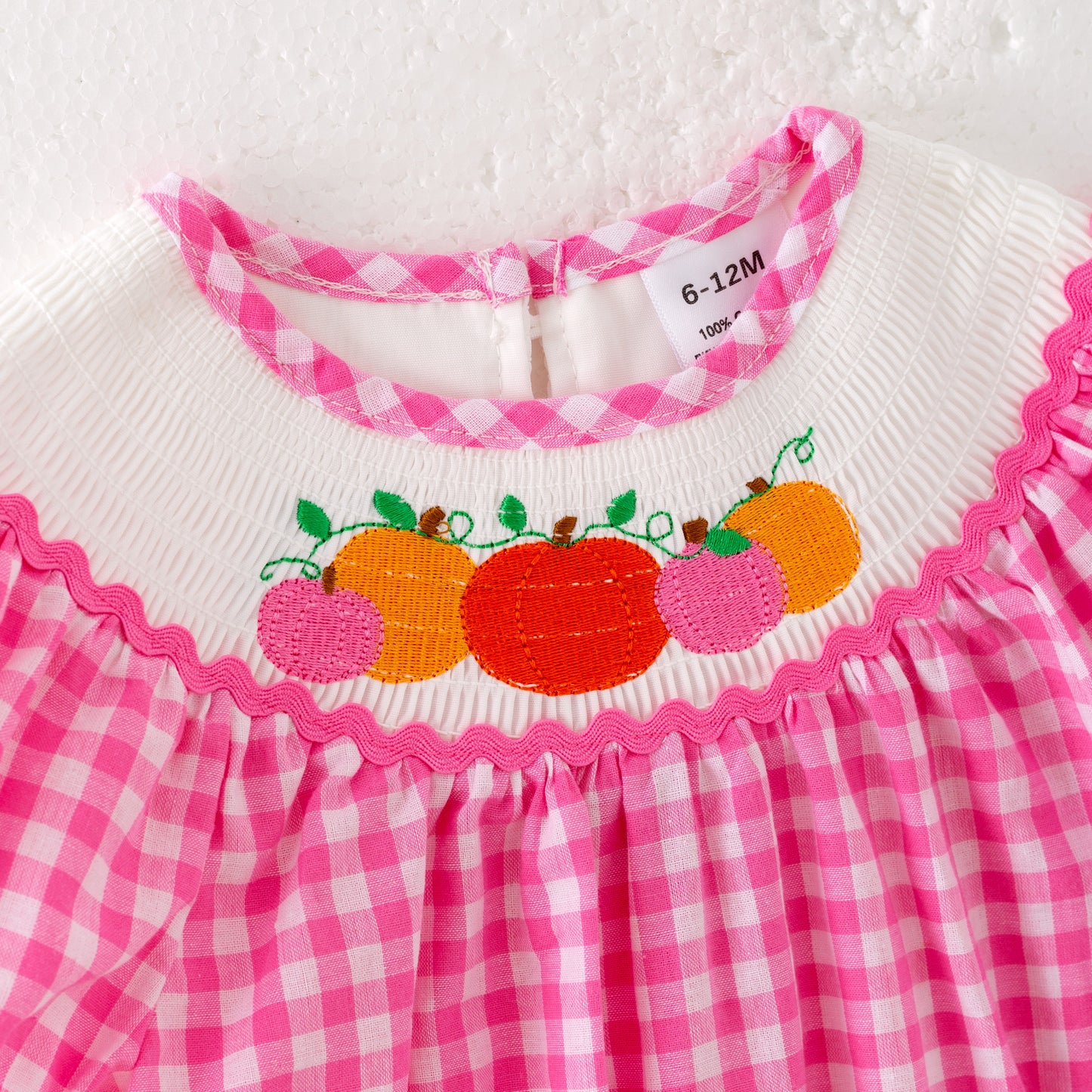 Baby Girls Halloween Pink Plaid Smocked Embroidery Bubbles