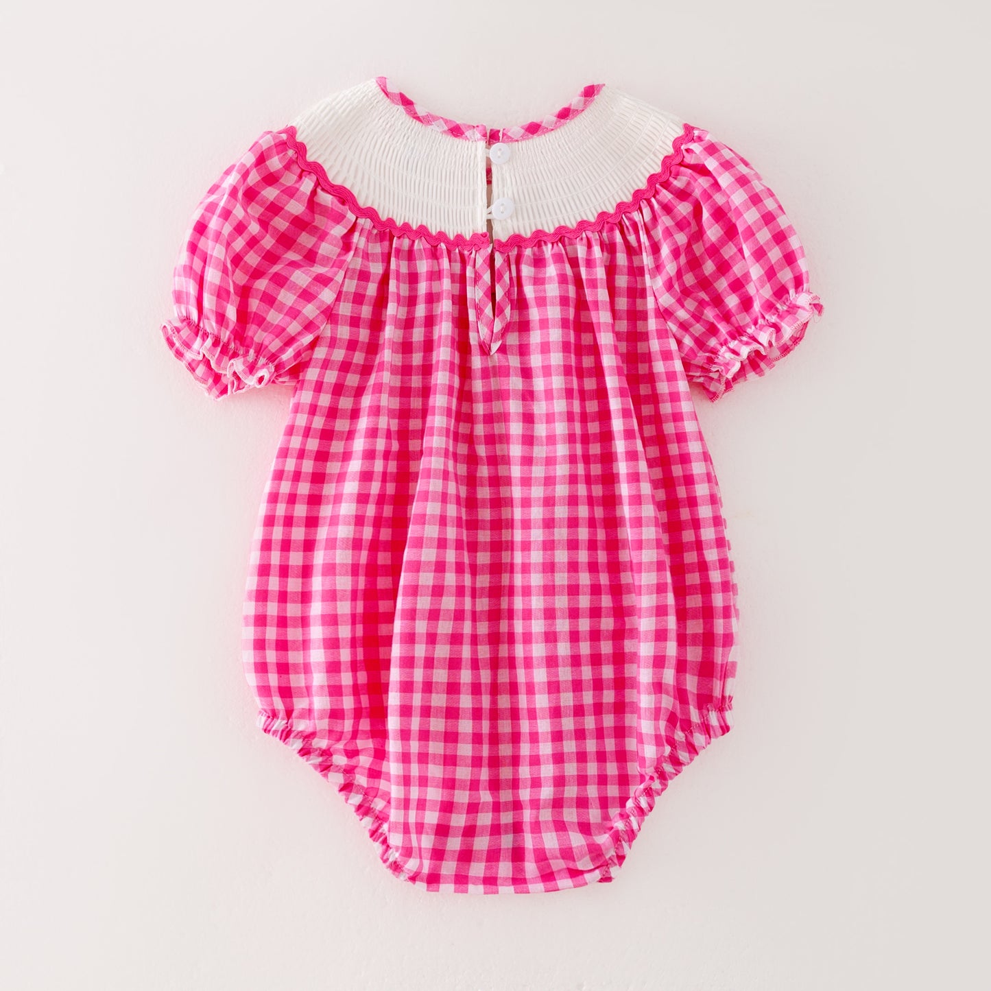 Baby Girls Halloween Pink Plaid Smocked Embroidery Bubbles