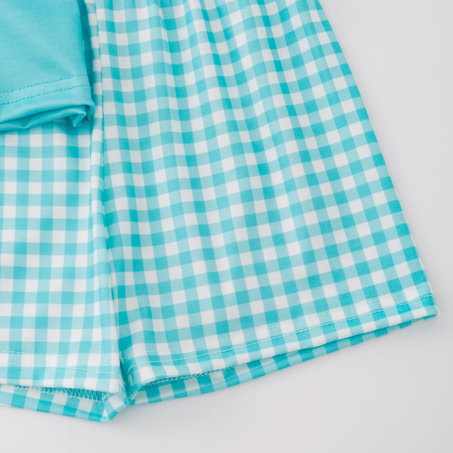 Boys Summer Custom Name Blue Plaid Romper Short Set