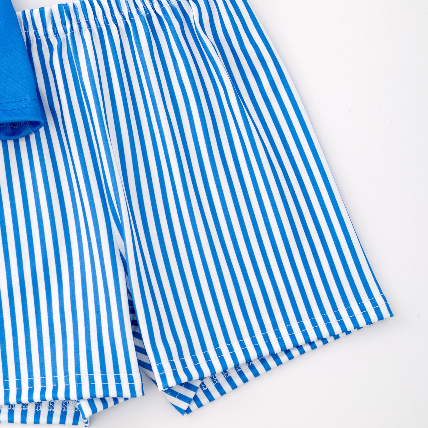 Boys Summer Smocked Custom Name Blue Stripes Short Set