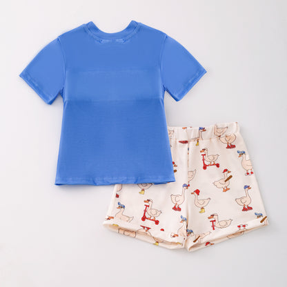 Boys Sibling Summer Silly Goose Embroidery Matching Clothes
