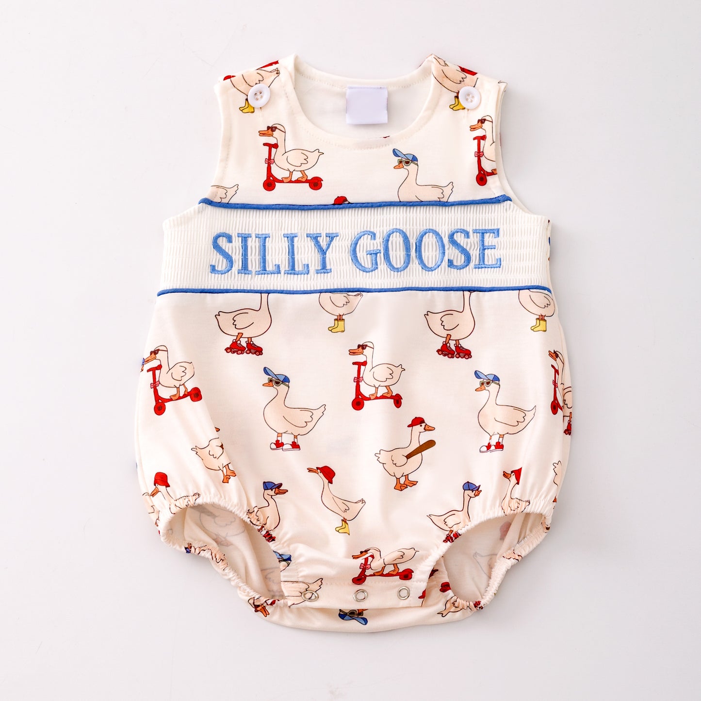 Boys Sibling Summer Silly Goose Embroidery Matching Clothes