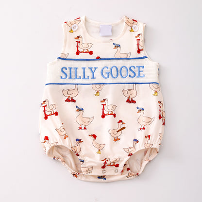 Boys Sibling Summer Silly Goose Embroidery Matching Clothes