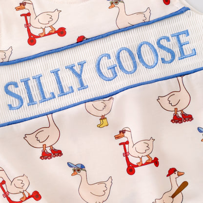 Boys Sibling Summer Silly Goose Embroidery Matching Clothes