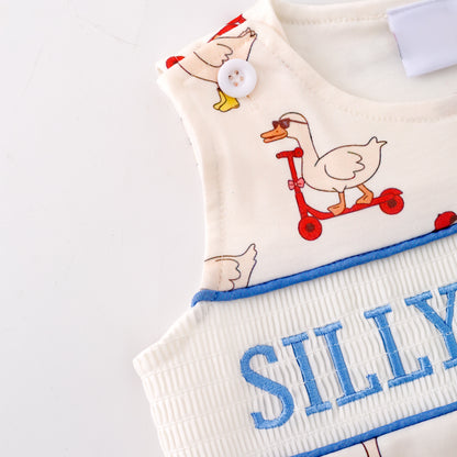 Boys Sibling Summer Silly Goose Embroidery Matching Clothes