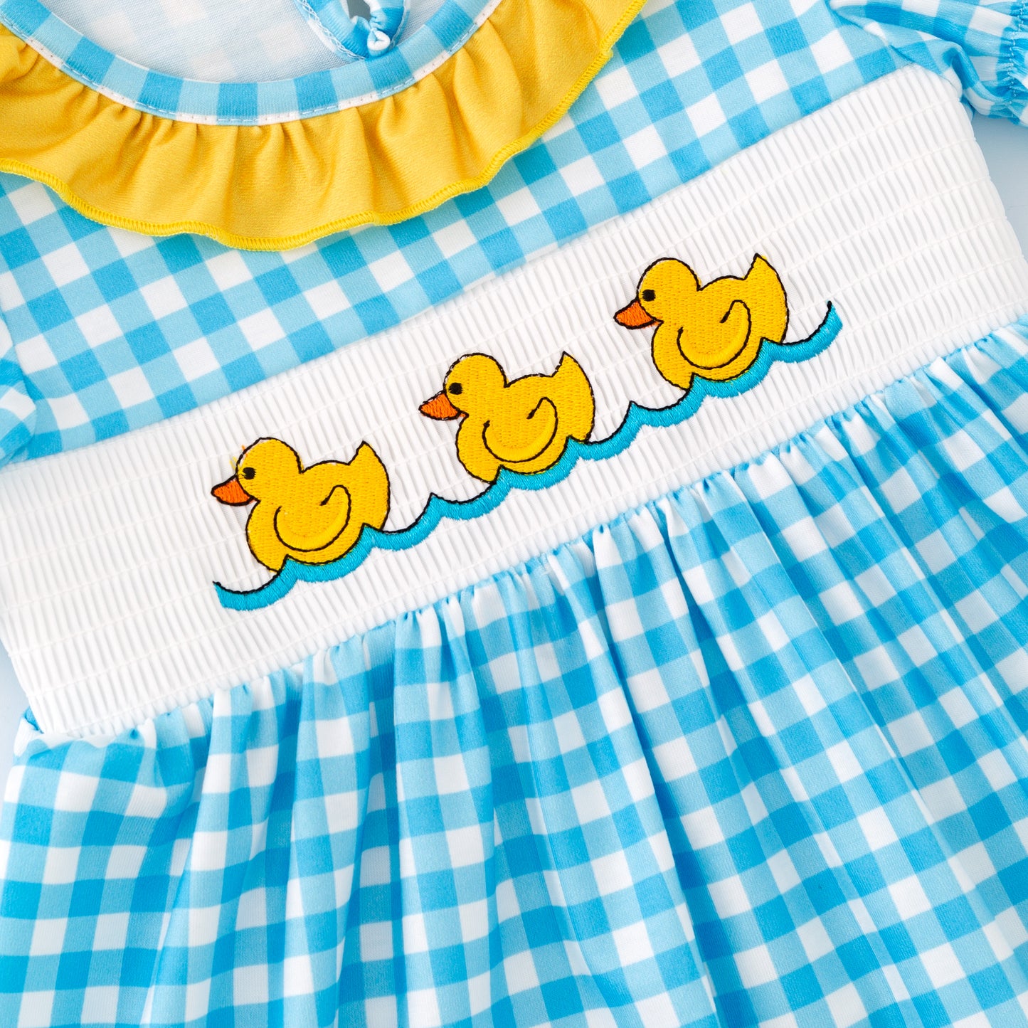 Kids Sibling Summer Rubber Ducks Embroidery Smocked Clothes