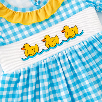 Kids Sibling Summer Rubber Ducks Embroidery Smocked Clothes