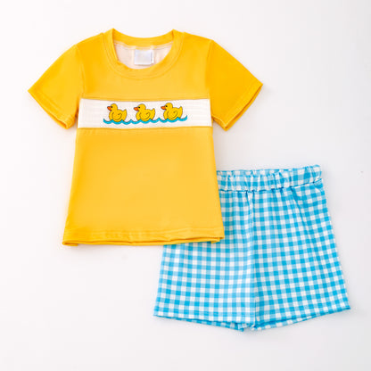 Kids Sibling Summer Rubber Ducks Embroidery Smocked Clothes