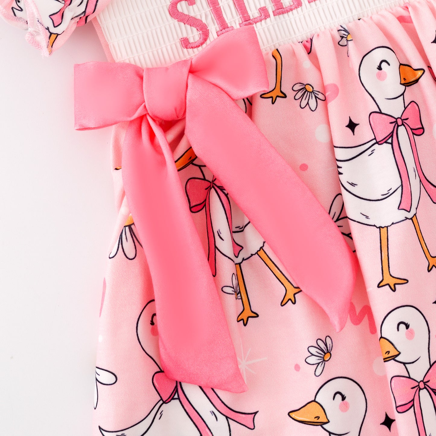 Girls Summer SILLY GOOSE Print Smocked Embroidered Dress
