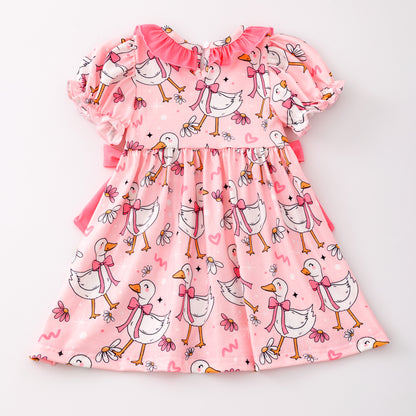 Girls Summer SILLY GOOSE Print Smocked Embroidered Dress