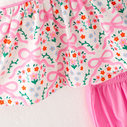 Girls Summer Pink Floral Silly Goose Embroidery Smock Clothes