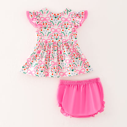 Girls Summer Pink Floral Silly Goose Embroidery Smock Clothes