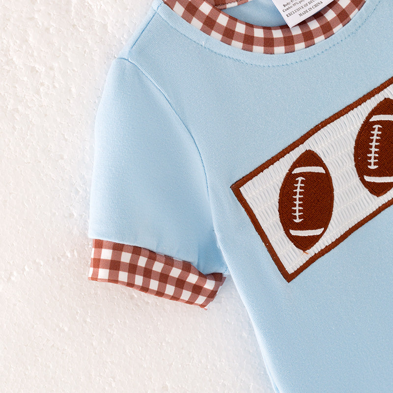 Boys Fall Rugby Football Smock Embroidery Short Sleeves Romper