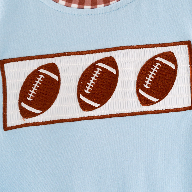 Boys Fall Rugby Football Smock Embroidery Short Sleeves Romper