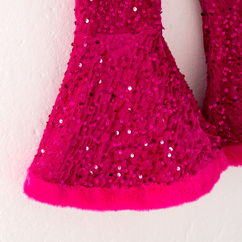 Girls Christmas Winter Hot Pink Sequins Bell Pant