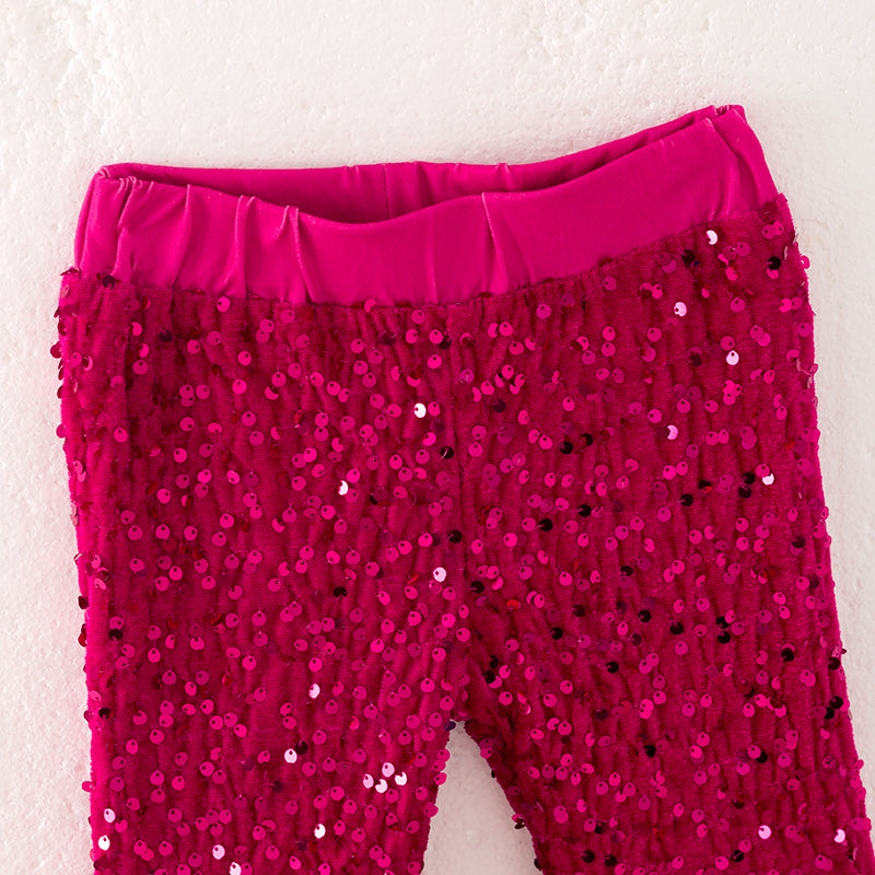 Girls Christmas Winter Hot Pink Sequins Bell Pant