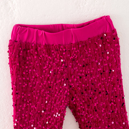 Girls Christmas Winter Hot Pink Sequins Bell Pant
