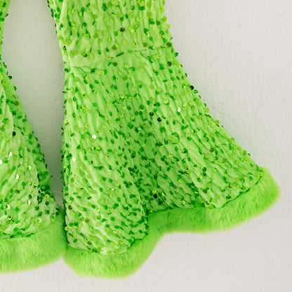 Girls Christmas Winter Green Sequins Bell Pant