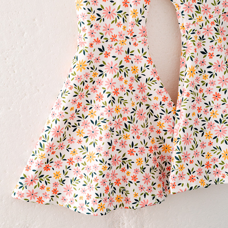 Girls Thankful Grateful Blessed Print Coral Floral Bell Pant Set