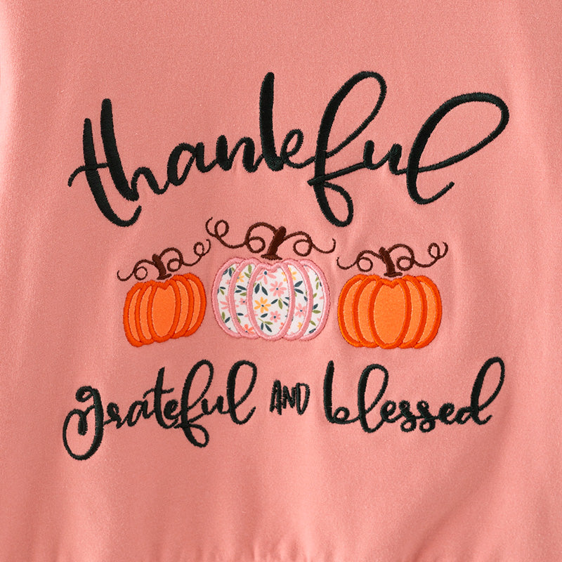 Girls Thankful Grateful Blessed Print Coral Floral Bell Pant Set