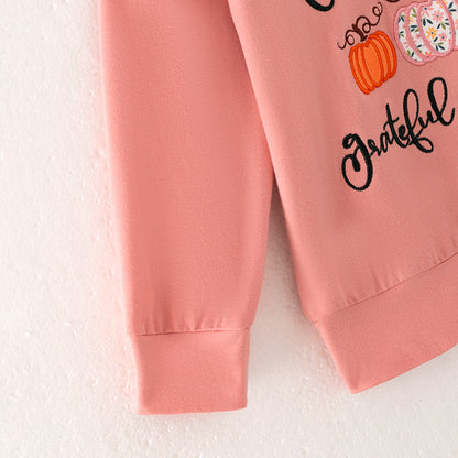 Girls Thankful Grateful Blessed Print Coral Floral Bell Pant Set